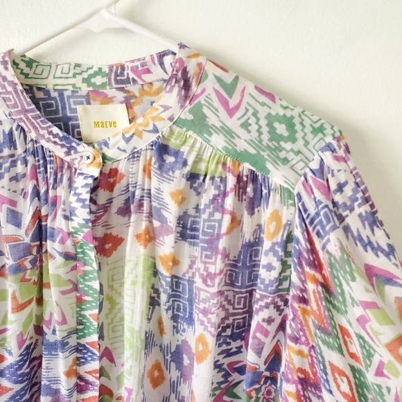 Anthropologie Maeve Bryanna Aztec Tribal Boho Shirt Top Size Large - Picture 8 of 16